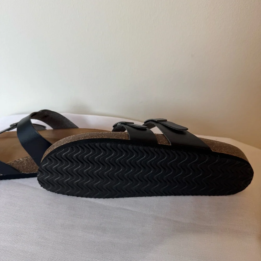 Black Leather Sz 9.5 Sandals with Buckles 0030 - Picture 6 of 10